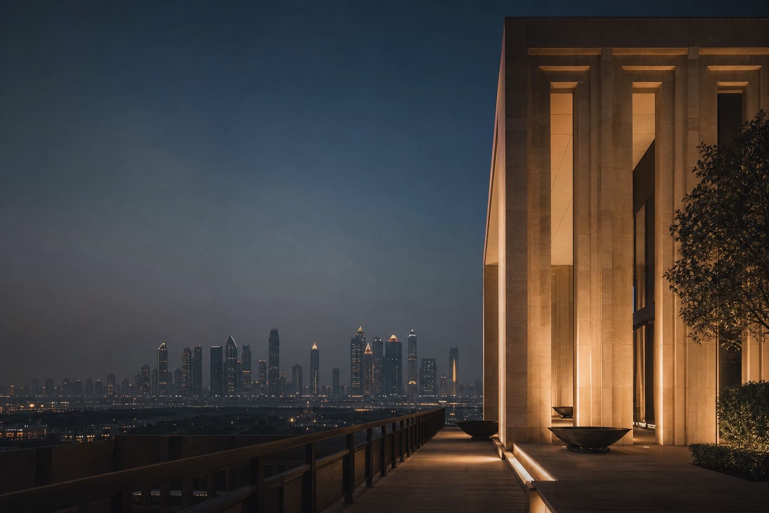 Dubai waterfront residential skyline at dusk